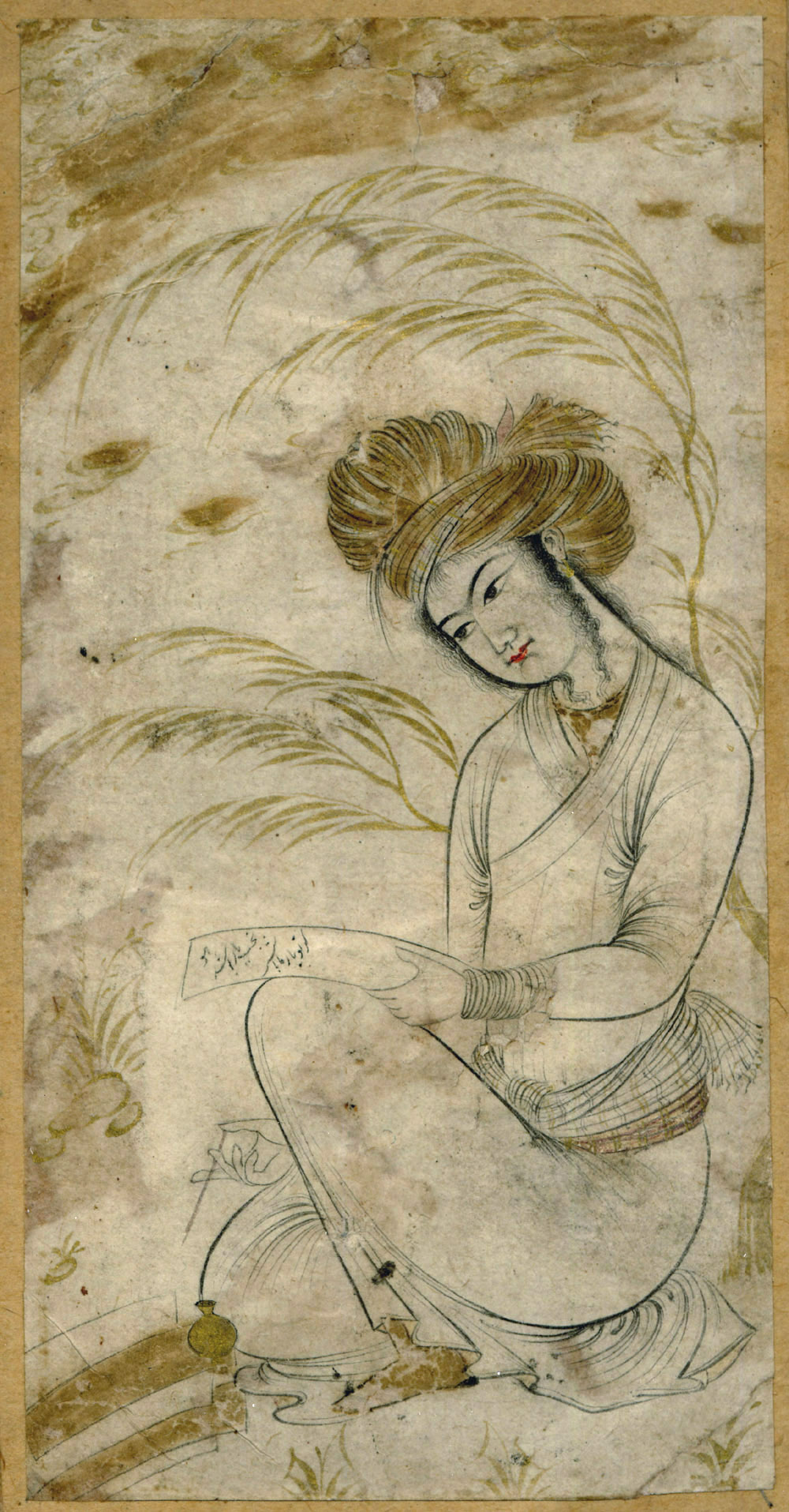 Persia, Isfahan, Epoca Safavide, inizi XVII secolo, Giovane seduto, Genova, Collezione privata