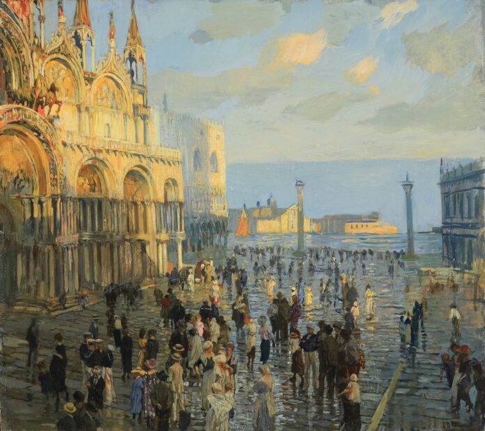 Ettore-Tito_Piazza-San-Marco_olio-su-tavola_Collezione-privata-Courtesy-Gallerie-Enrico-Milano.